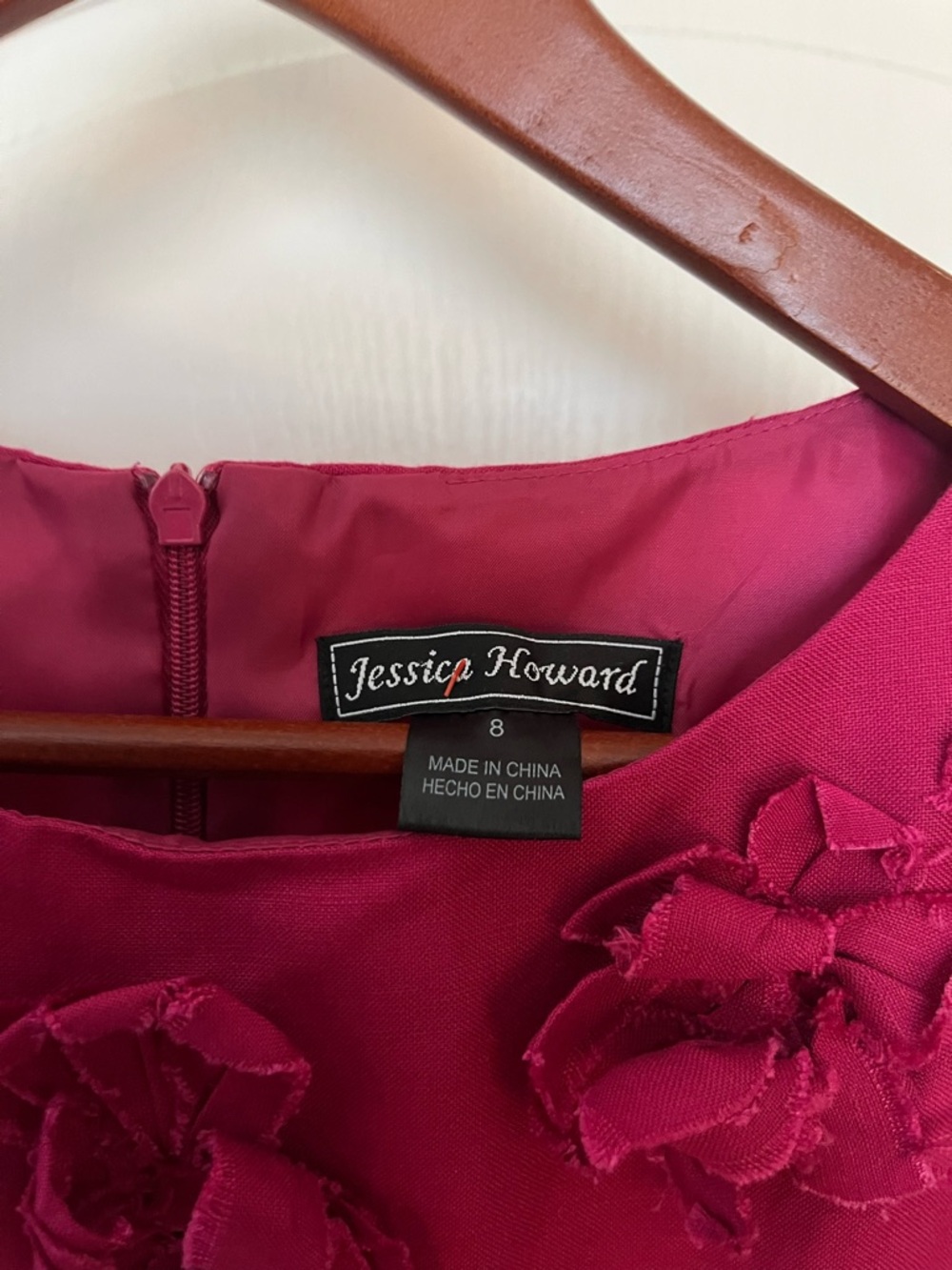 Jessica Howard Raspberry Pink Floral Appliqué Dress - Picture 2 of 5